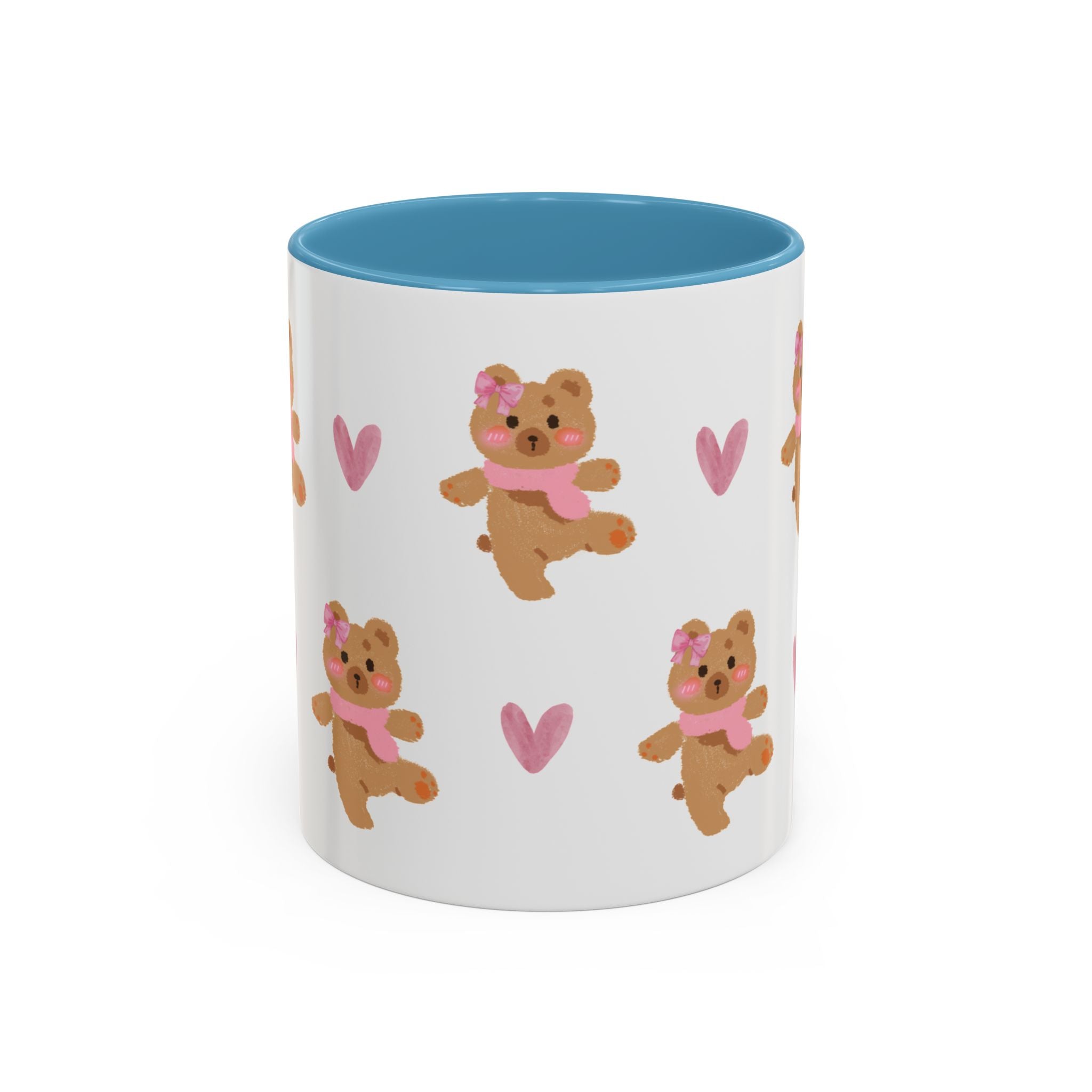 Cute Teddy Mug — Pink Hearts Accent Coffee Cup (11/15oz)