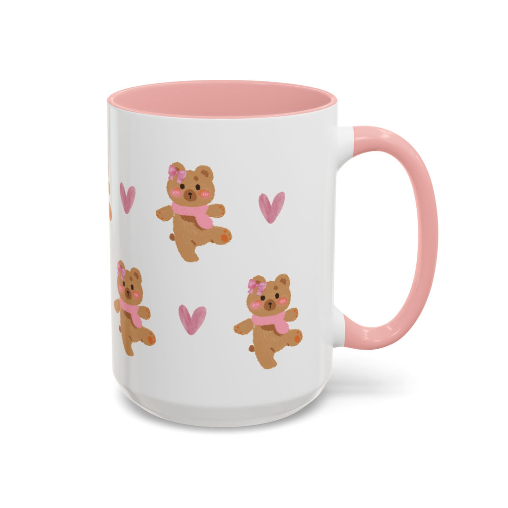 Cute Teddy Mug — Pink Hearts Accent Coffee Cup (11/15oz)