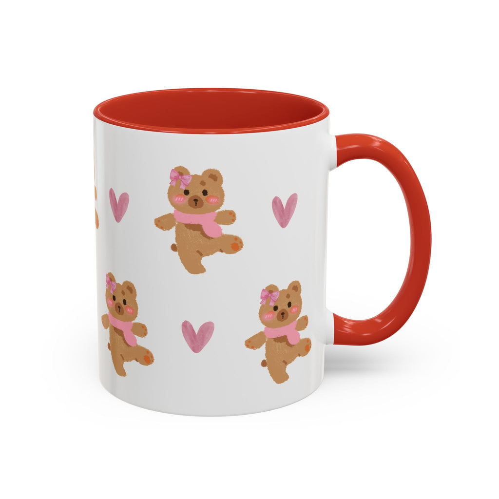 Cute Teddy Mug — Pink Hearts Accent Coffee Cup (11/15oz)