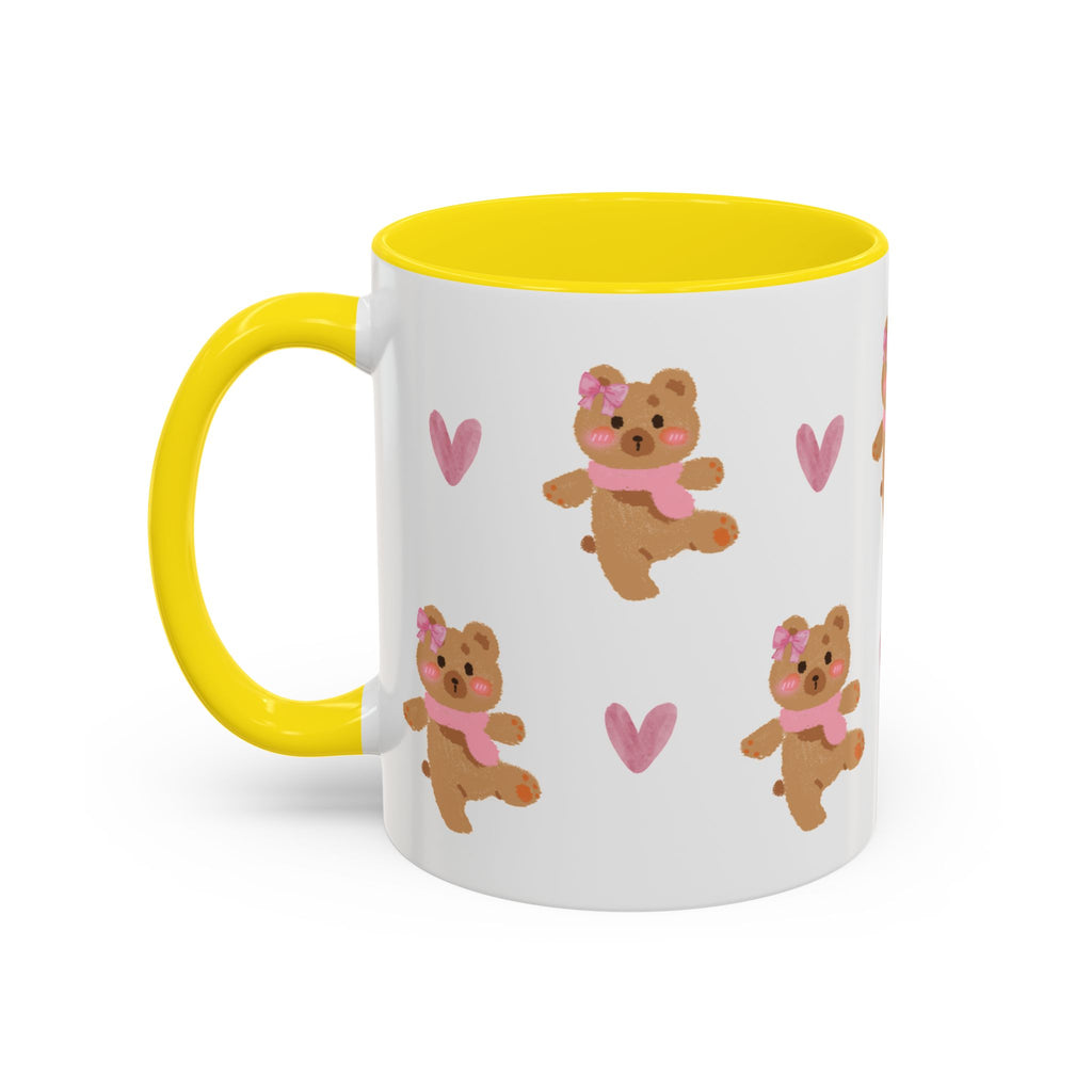 Cute Teddy Mug — Pink Hearts Accent Coffee Cup (11/15oz)