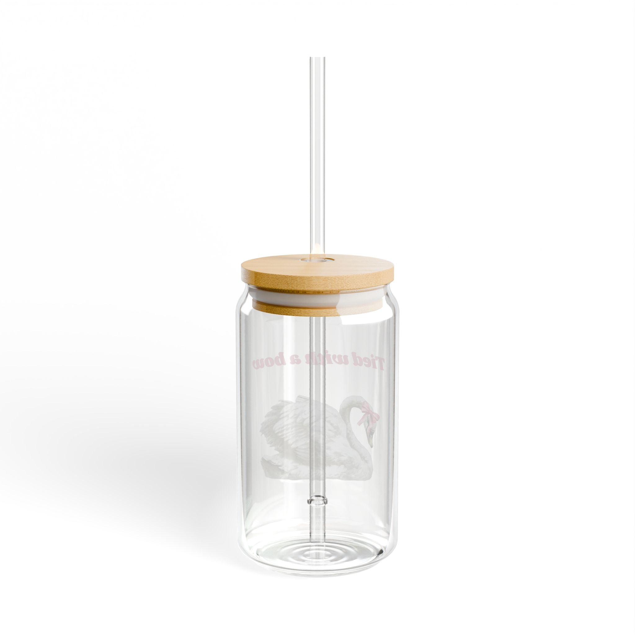 Swan Glass Sipper Tumbler – 16 oz Reusable Cup with Straw ("Tied with a Bow")