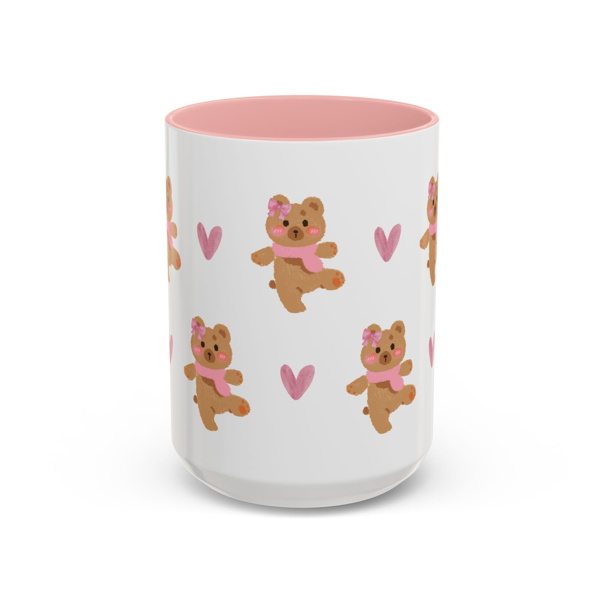Cute Teddy Mug — Pink Hearts Accent Coffee Cup (11/15oz)