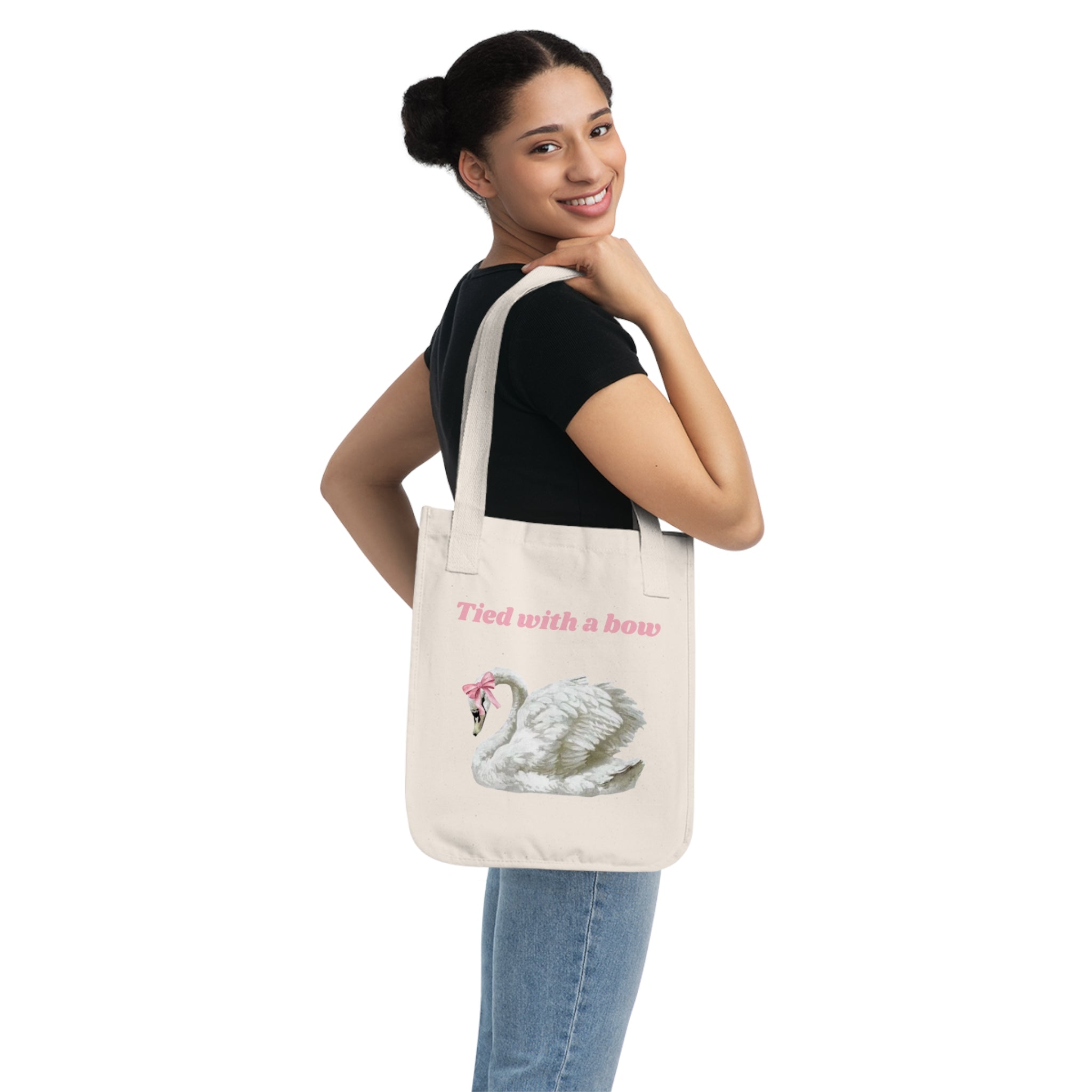 Swan Tote Bag — "Tied with a Bow" Organic Canvas Shopper