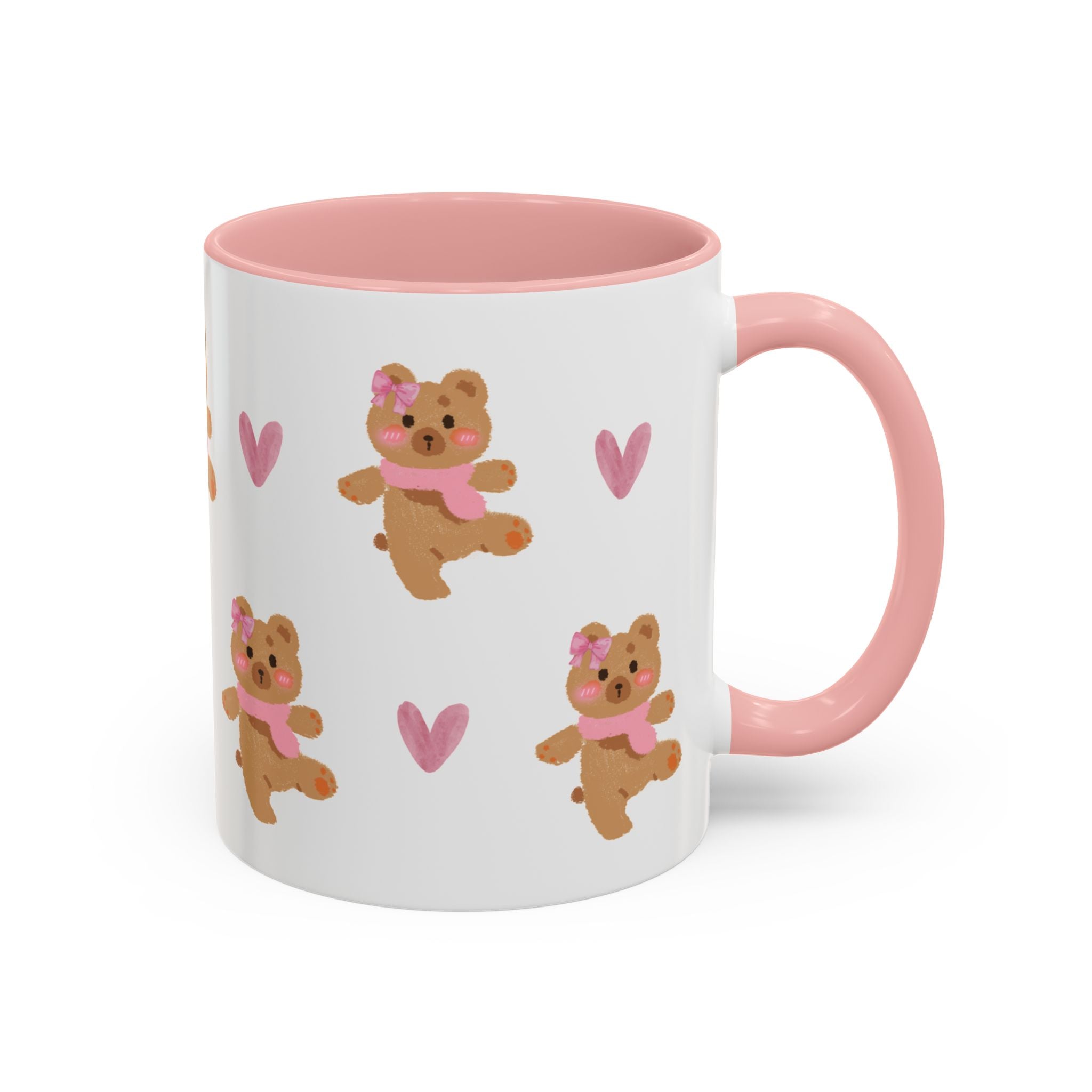 Cute Teddy Mug — Pink Hearts Accent Coffee Cup (11/15oz)