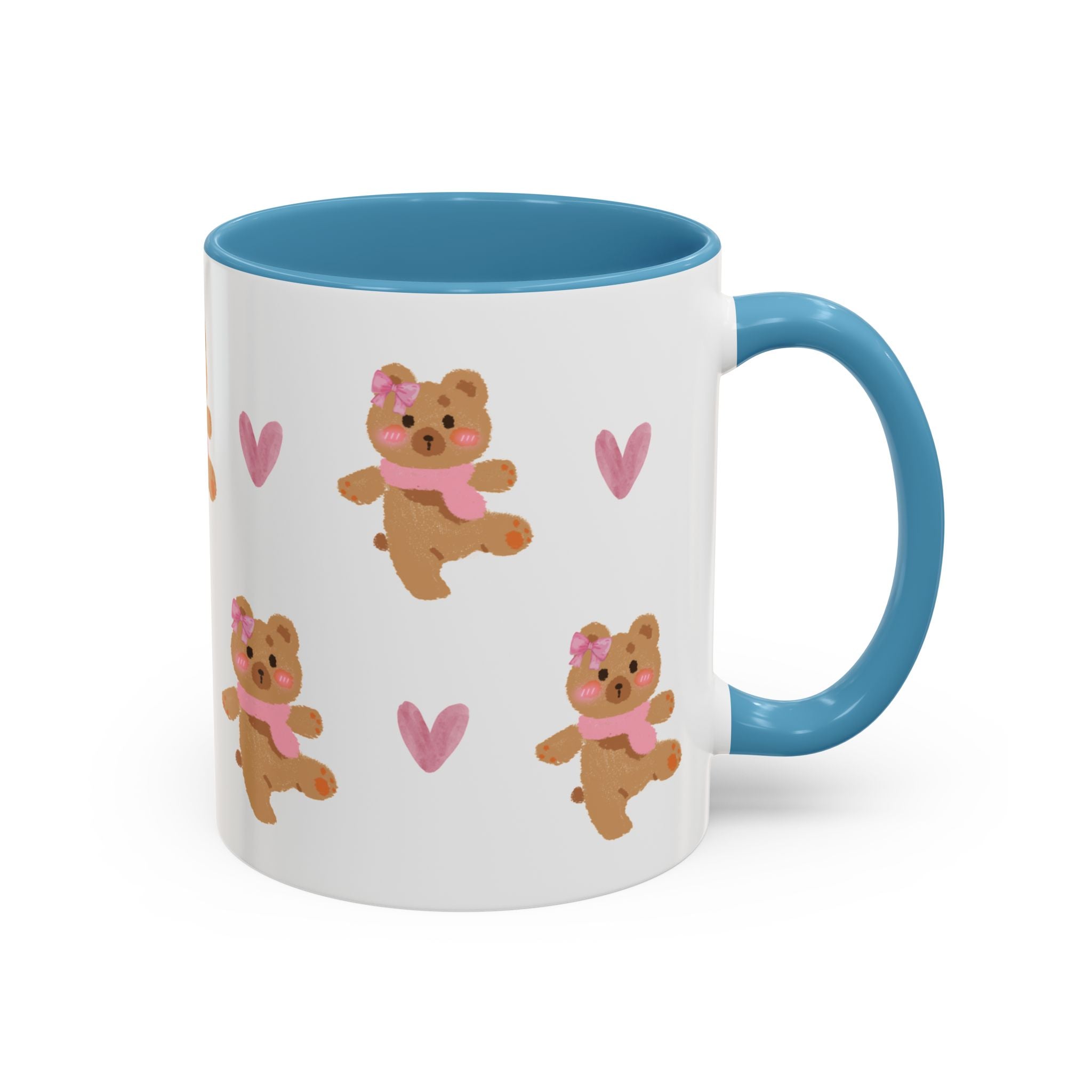Cute Teddy Mug — Pink Hearts Accent Coffee Cup (11/15oz)