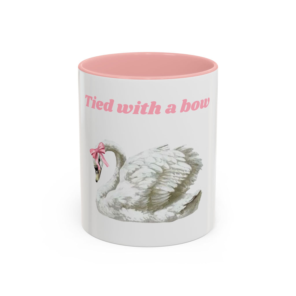 Swan with a Bow Accent Coffee Mug — Pink Interior 11/15oz