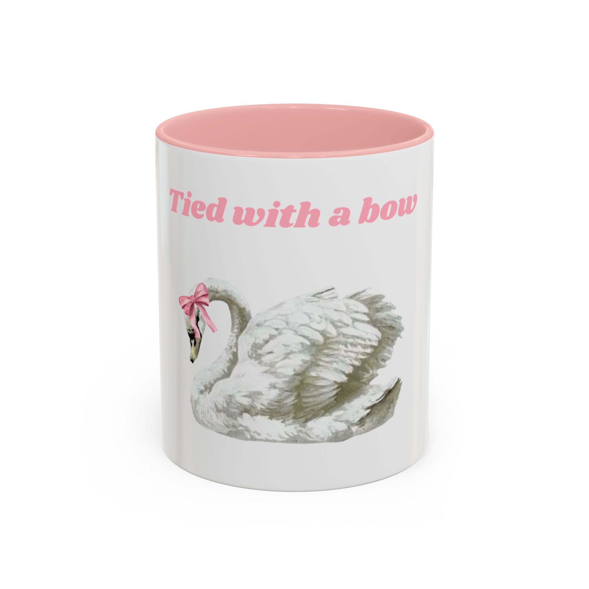 Swan with a Bow Accent Coffee Mug — Pink Interior 11/15oz