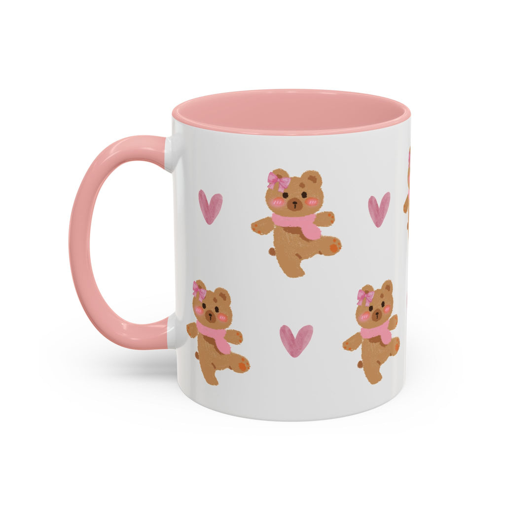 Cute Teddy Mug — Pink Hearts Accent Coffee Cup (11/15oz)