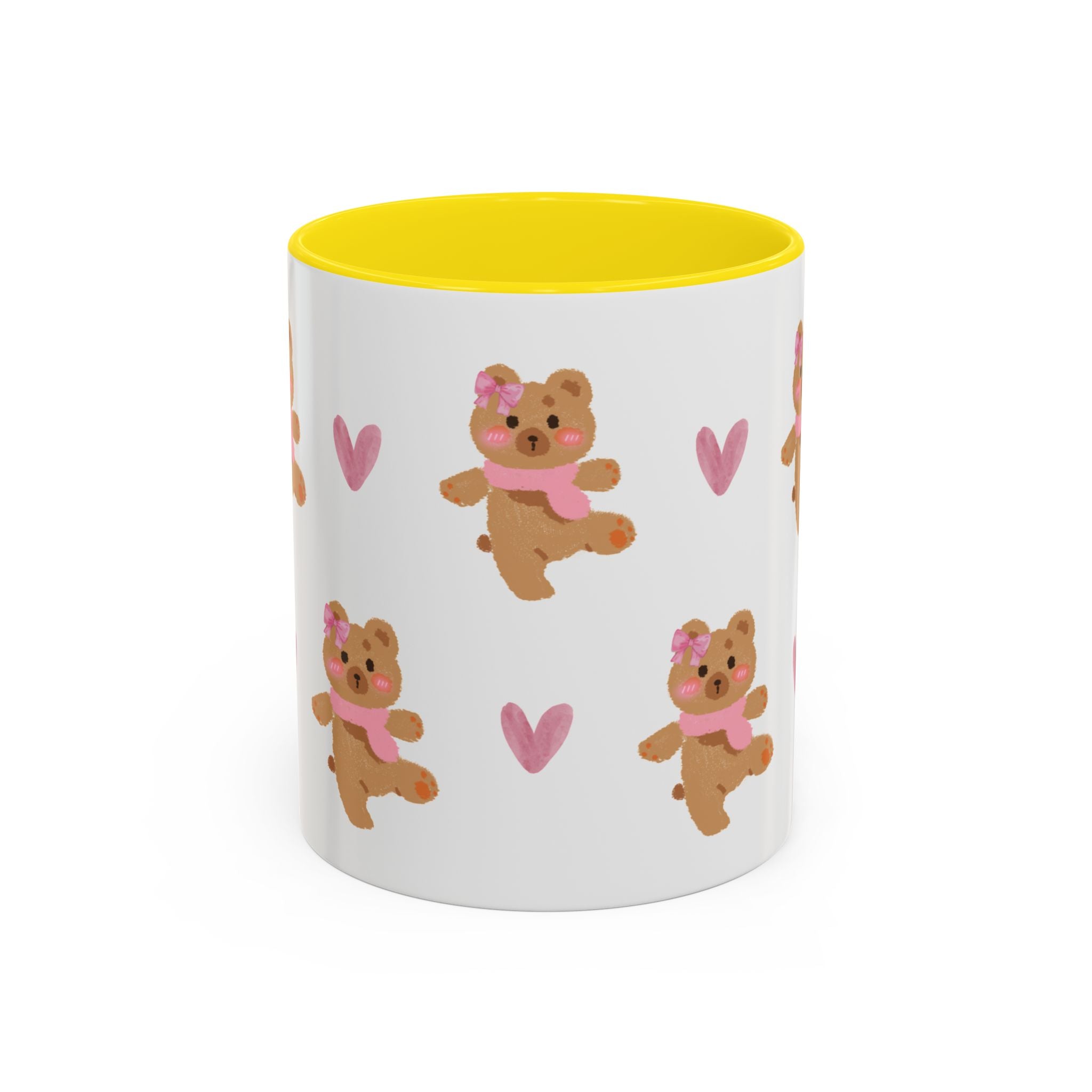 Cute Teddy Mug — Pink Hearts Accent Coffee Cup (11/15oz)