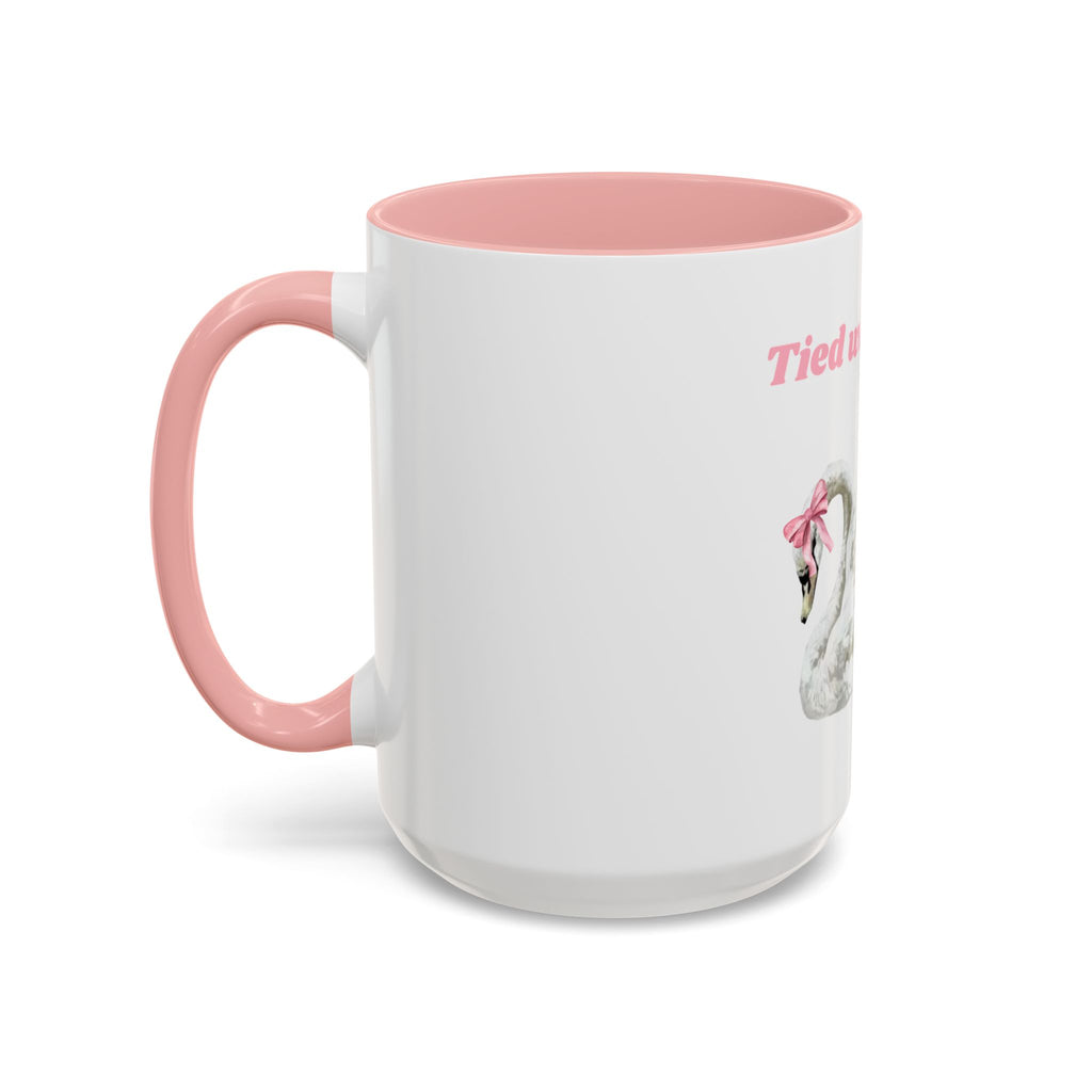 Swan with a Bow Accent Coffee Mug — Pink Interior 11/15oz