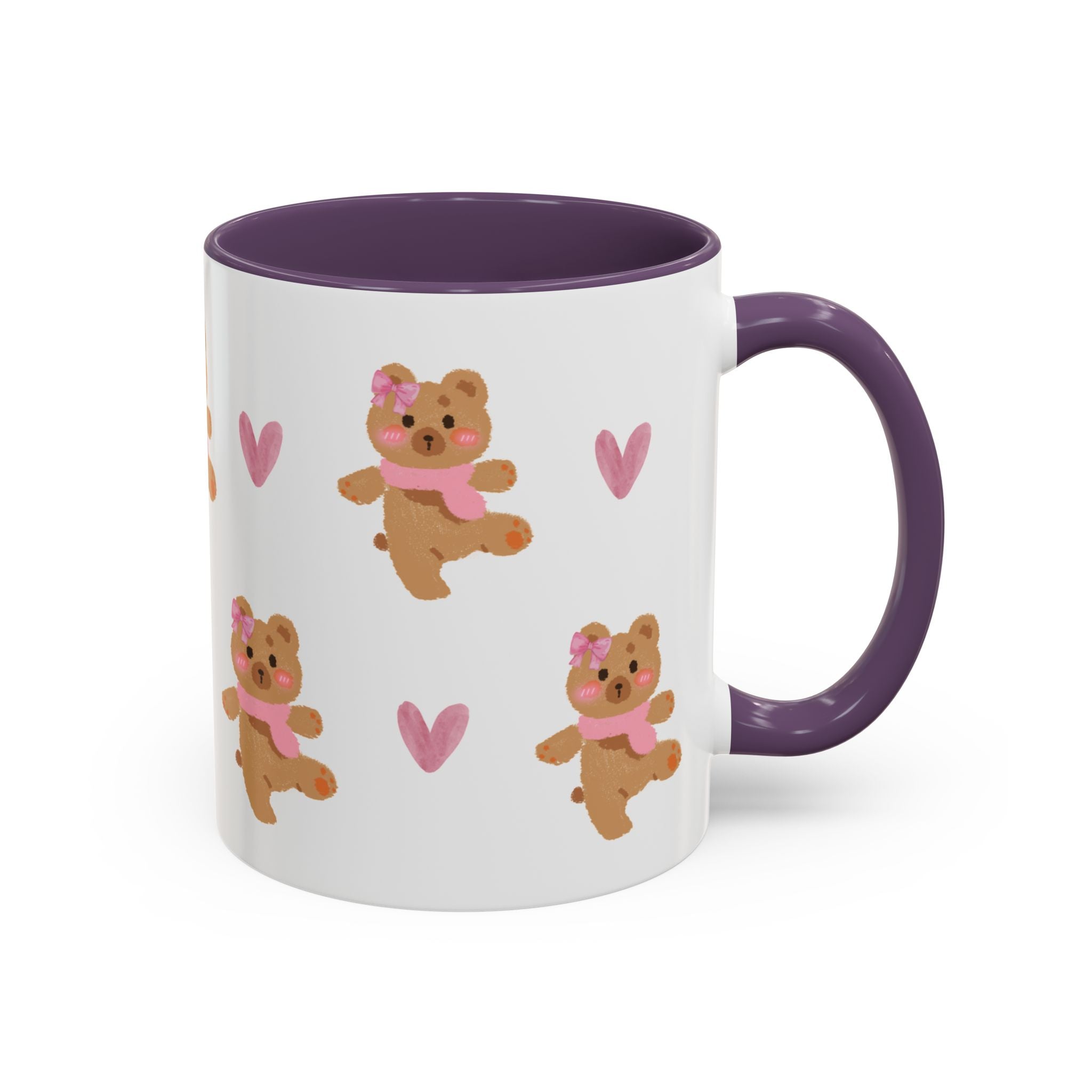 Cute Teddy Mug — Pink Hearts Accent Coffee Cup (11/15oz)