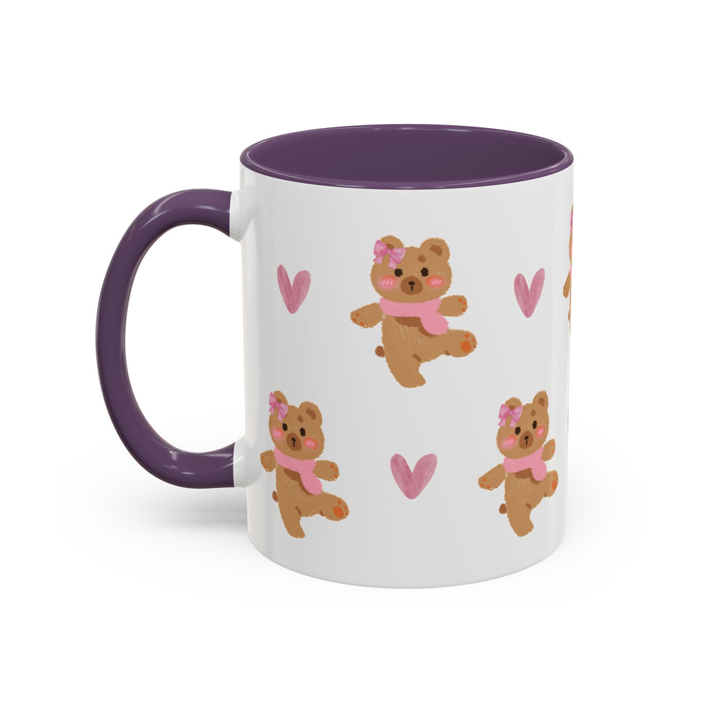 Cute Teddy Mug — Pink Hearts Accent Coffee Cup (11/15oz)