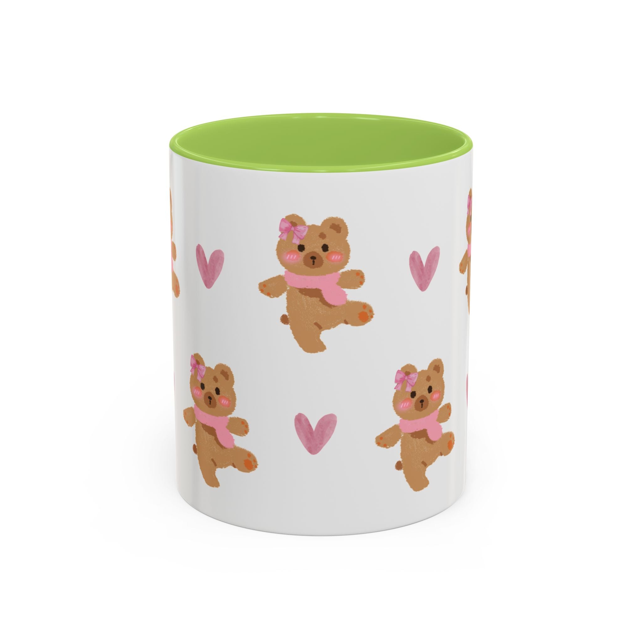 Cute Teddy Mug — Pink Hearts Accent Coffee Cup (11/15oz)