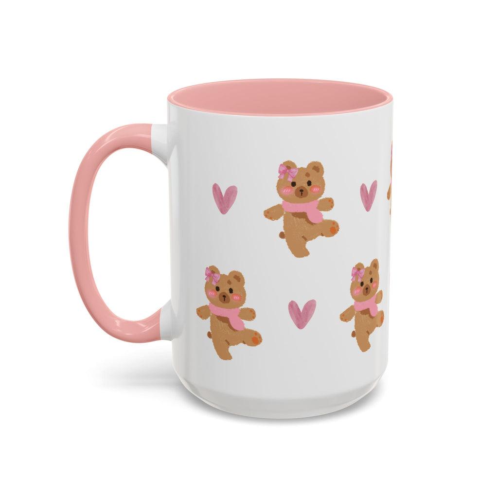 Cute Teddy Mug — Pink Hearts Accent Coffee Cup (11/15oz)