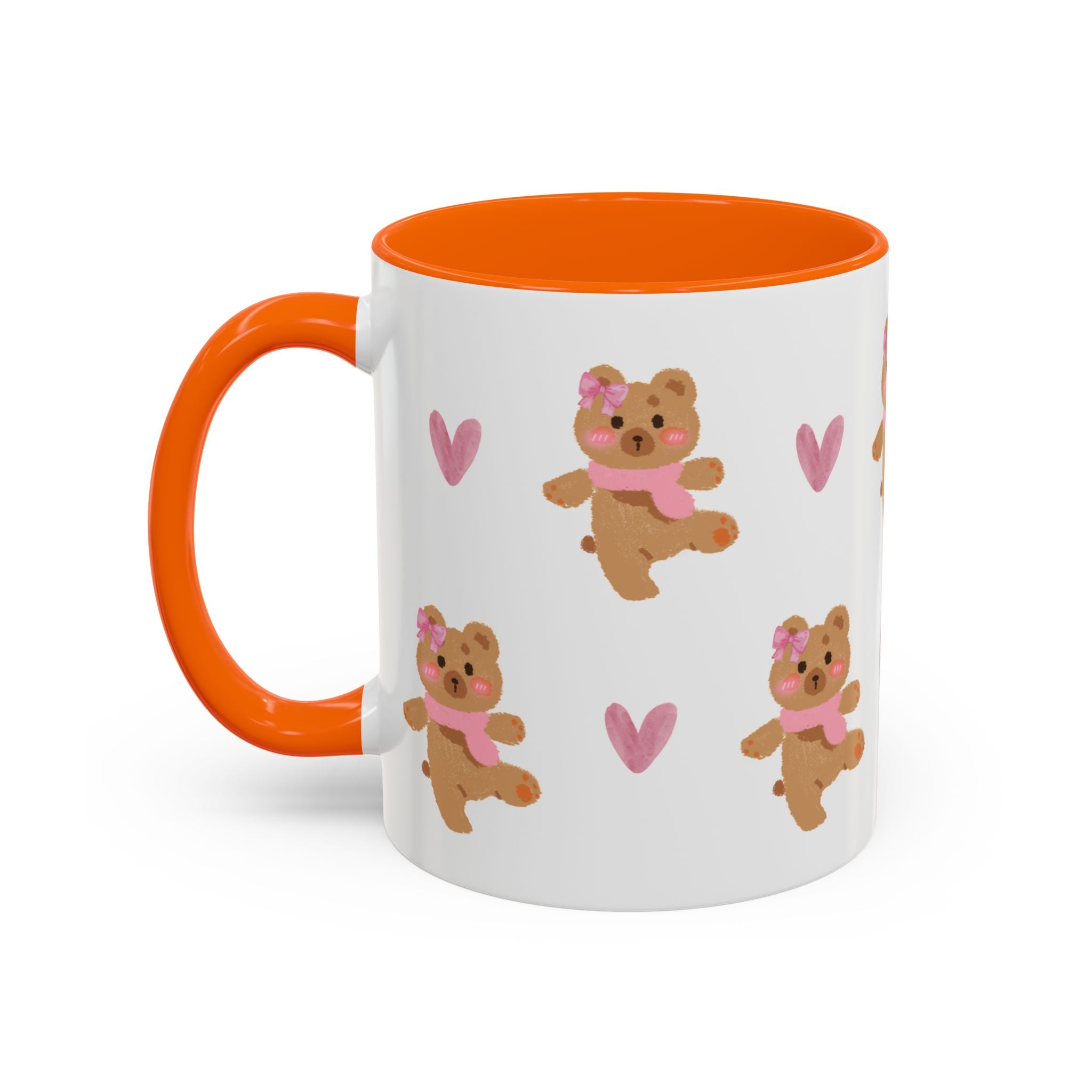 Cute Teddy Mug — Pink Hearts Accent Coffee Cup (11/15oz)