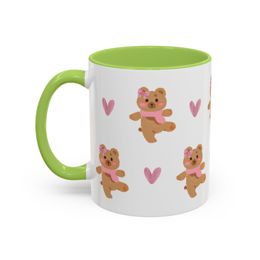 Cute Teddy Mug — Pink Hearts Accent Coffee Cup (11/15oz)
