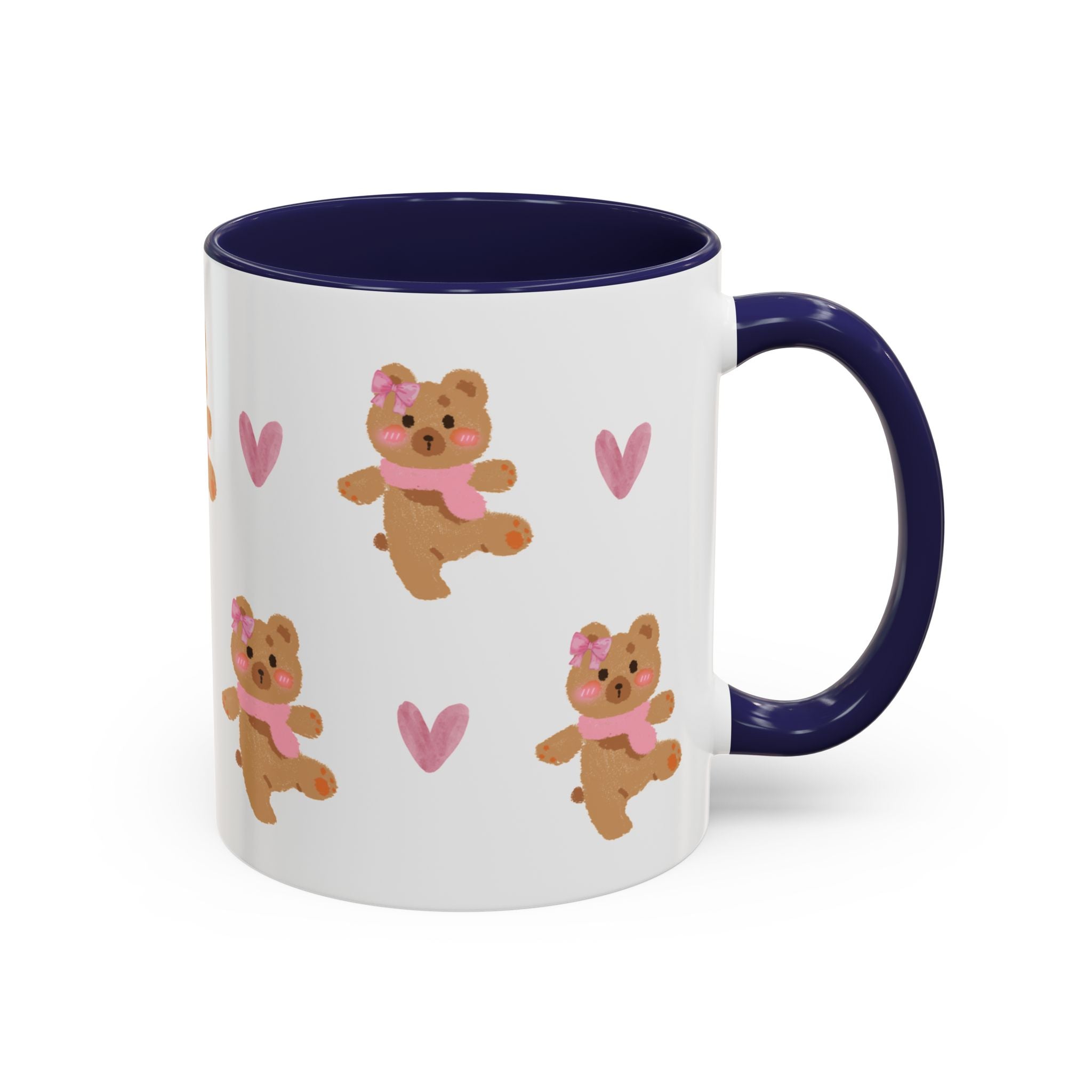 Cute Teddy Mug — Pink Hearts Accent Coffee Cup (11/15oz)