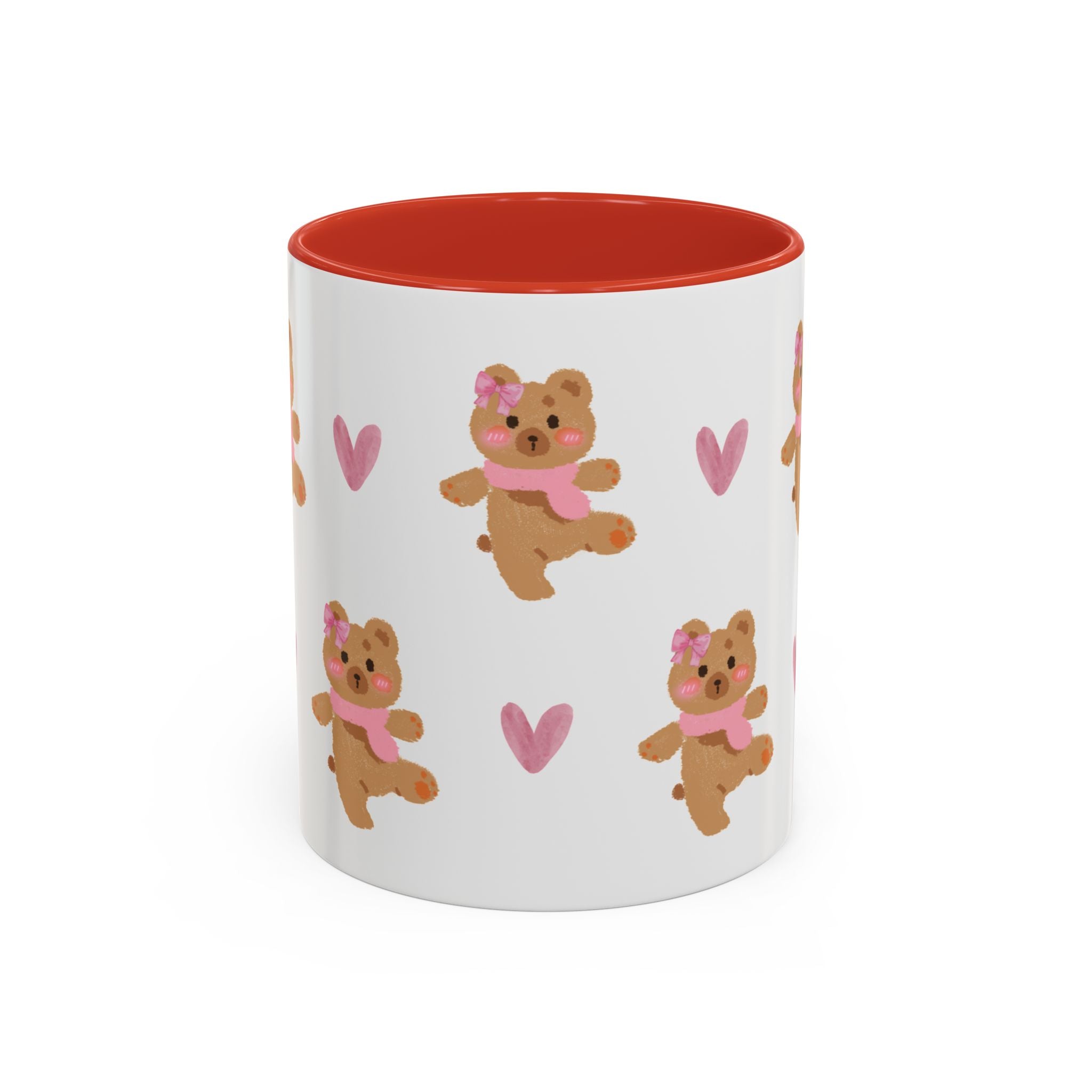 Cute Teddy Mug — Pink Hearts Accent Coffee Cup (11/15oz)
