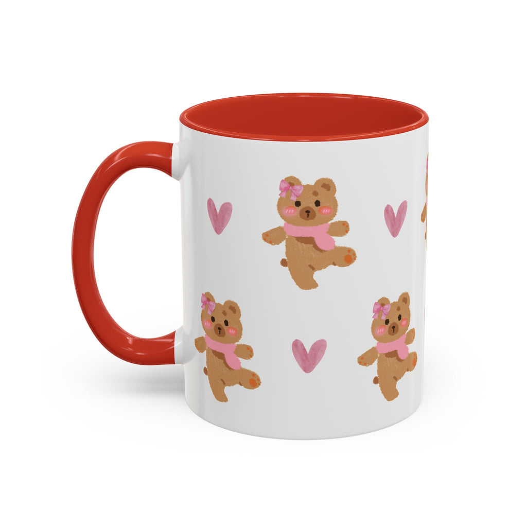 Cute Teddy Mug — Pink Hearts Accent Coffee Cup (11/15oz)