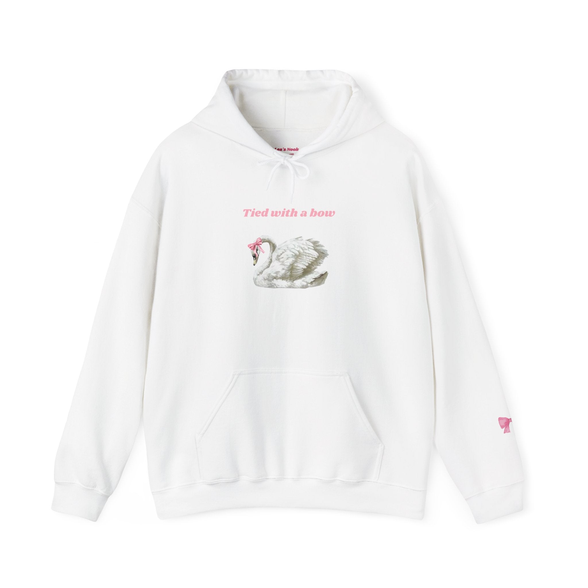 Swan with a Bow Hoodie — "Tied with a Bow" Cozy White Pullover