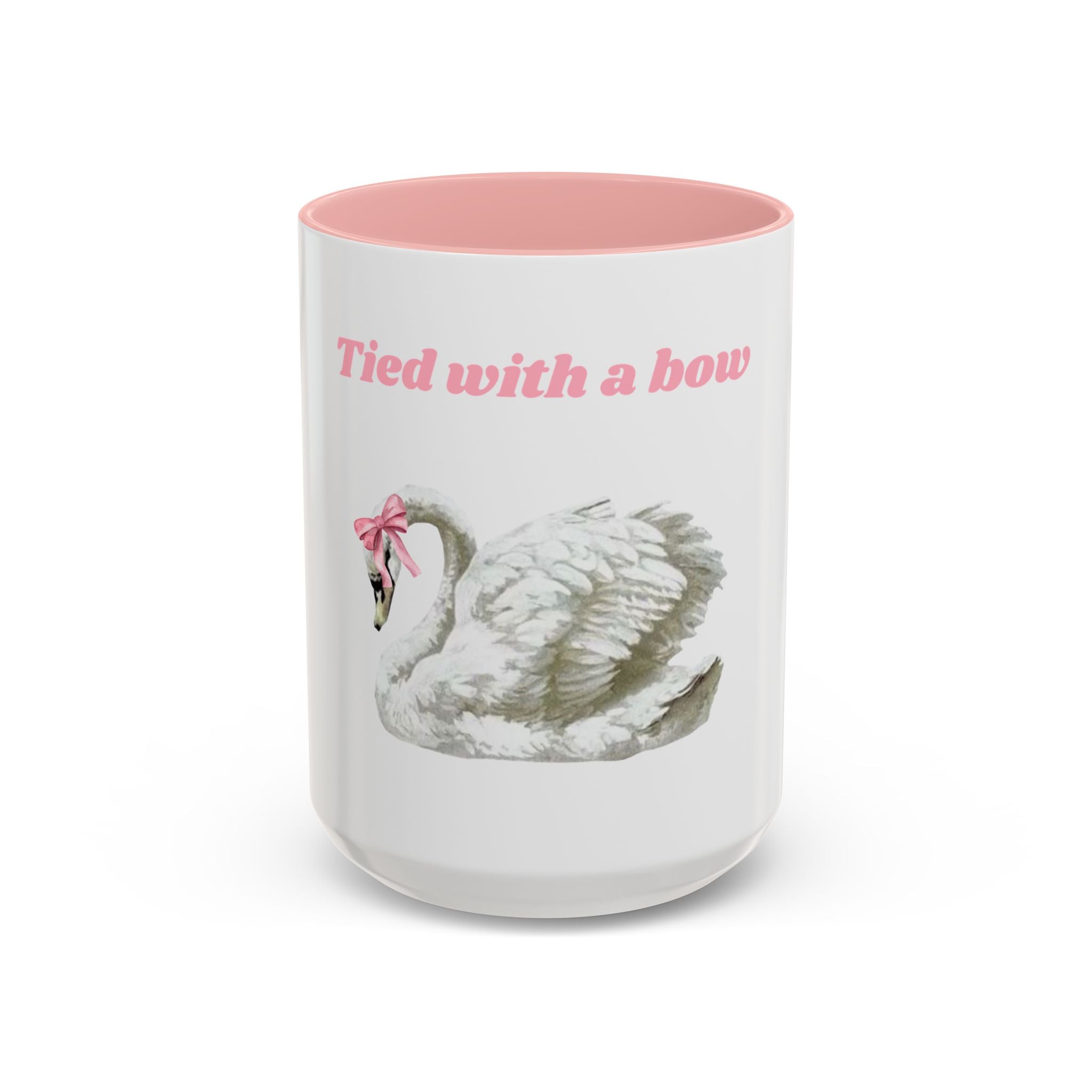 Swan with a Bow Accent Coffee Mug — Pink Interior 11/15oz