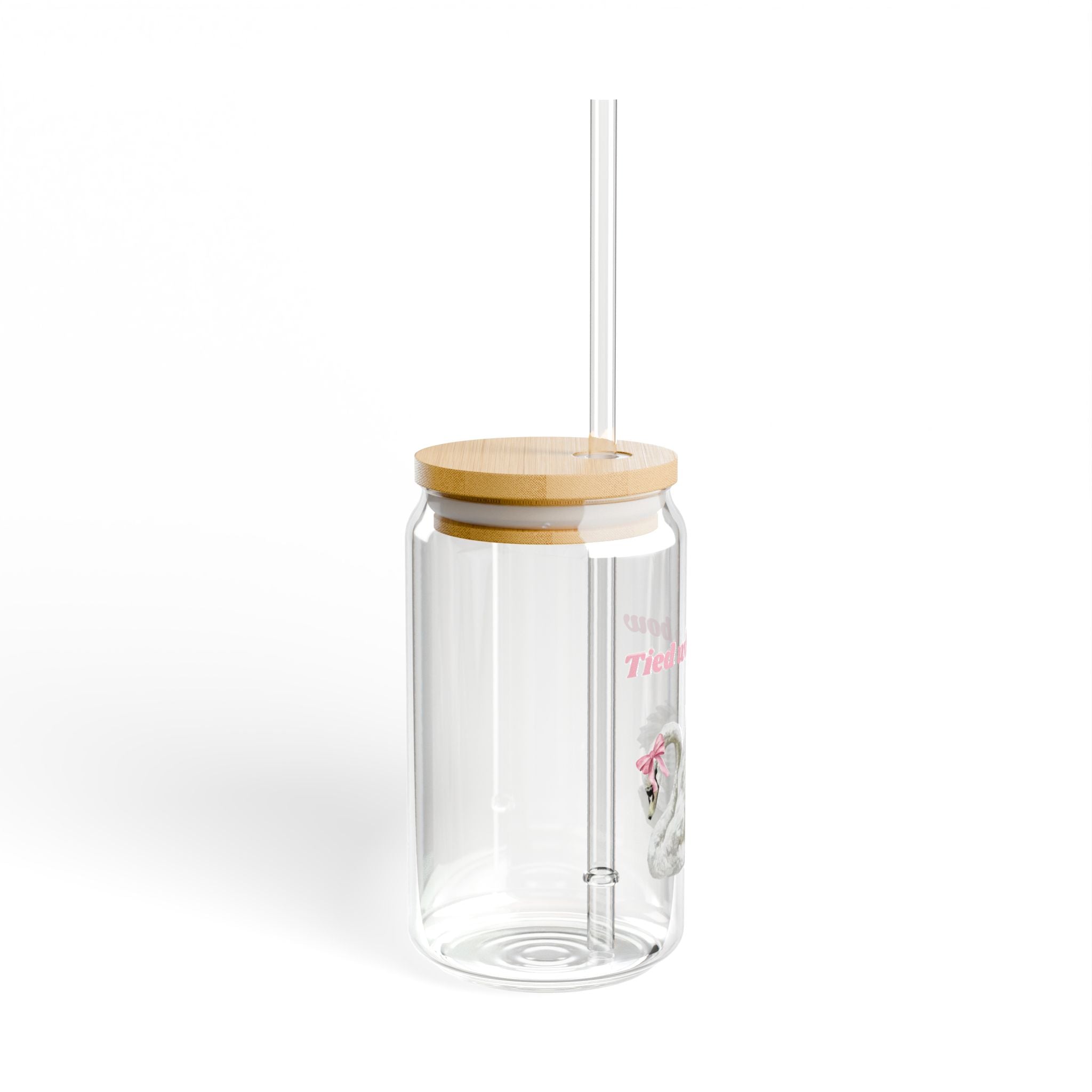 Swan Glass Sipper Tumbler – 16 oz Reusable Cup with Straw ("Tied with a Bow")