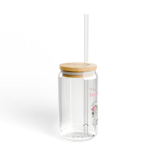 Swan Glass Sipper Tumbler – 16 oz Reusable Cup with Straw ("Tied with a Bow")