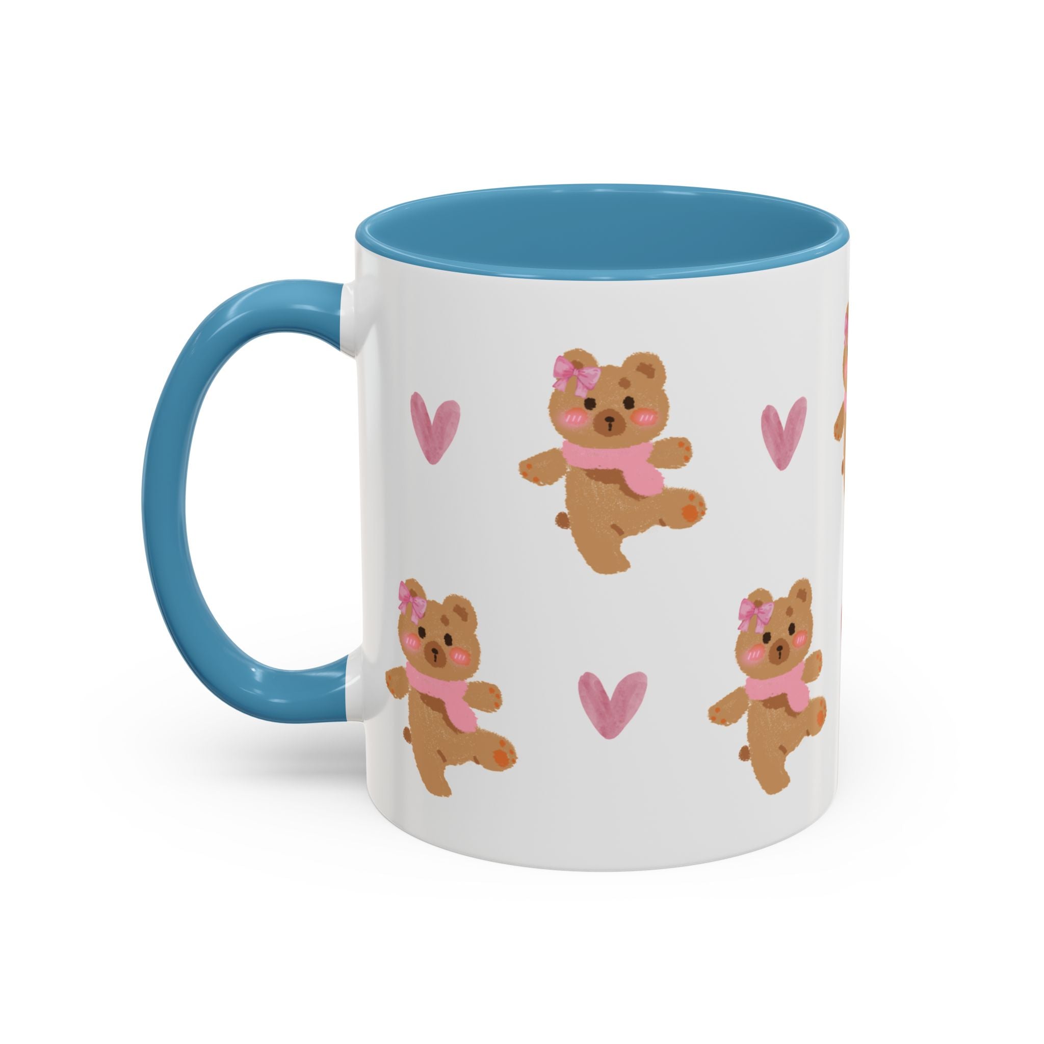 Cute Teddy Mug — Pink Hearts Accent Coffee Cup (11/15oz)