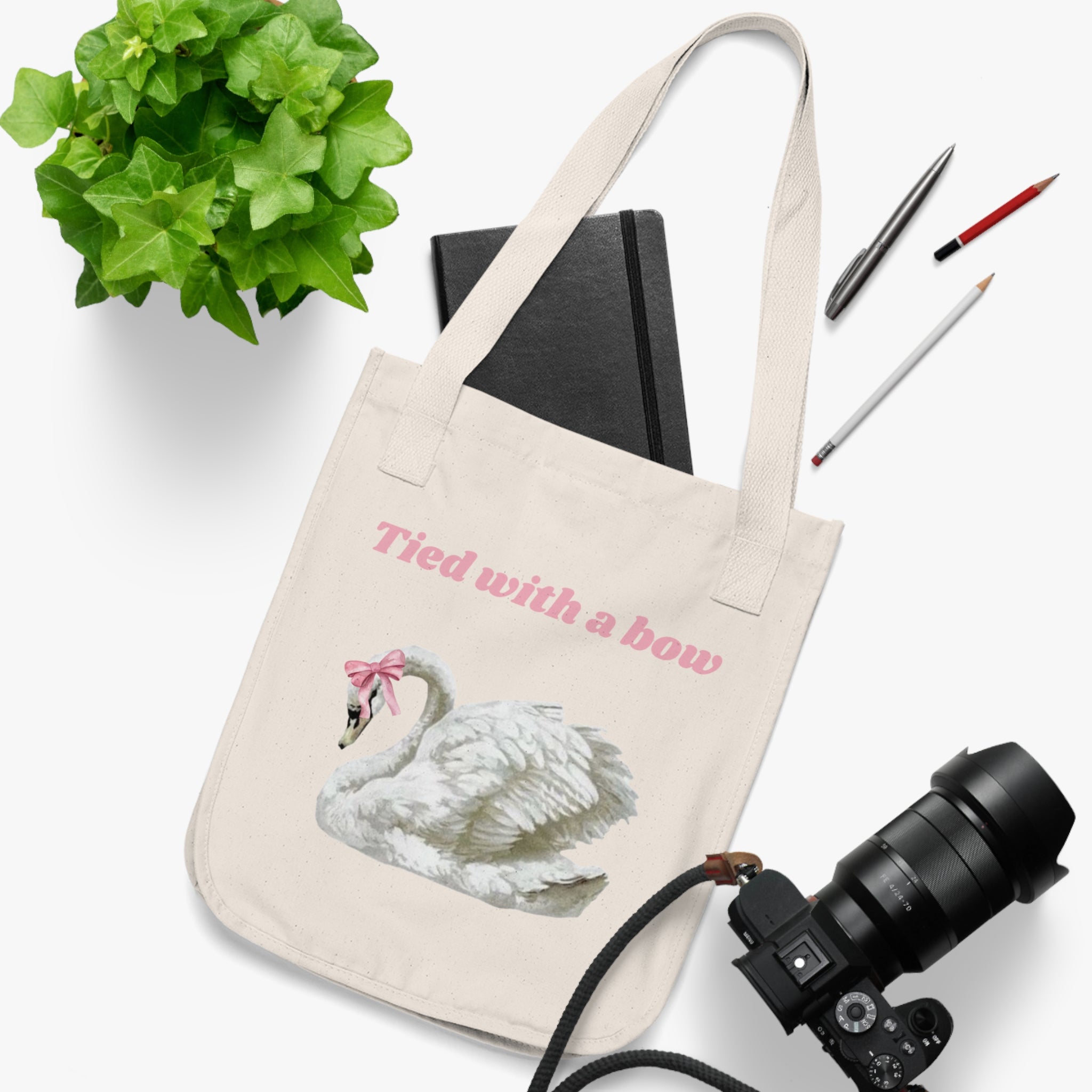 Swan Tote Bag — "Tied with a Bow" Organic Canvas Shopper