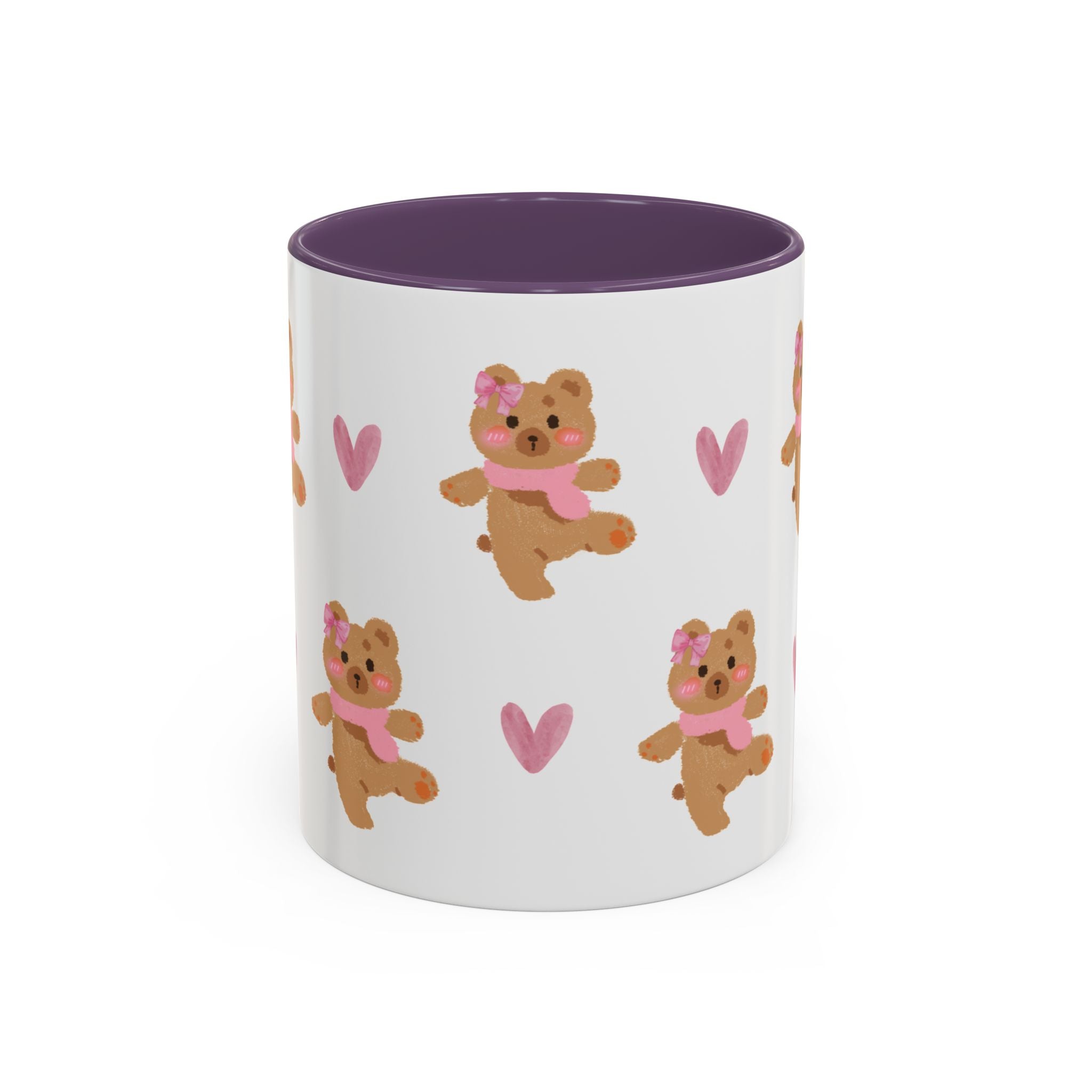 Cute Teddy Mug — Pink Hearts Accent Coffee Cup (11/15oz)