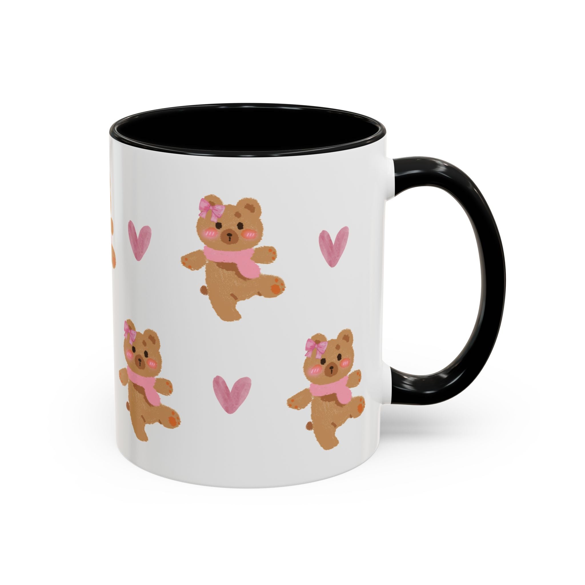 Cute Teddy Mug — Pink Hearts Accent Coffee Cup (11/15oz)