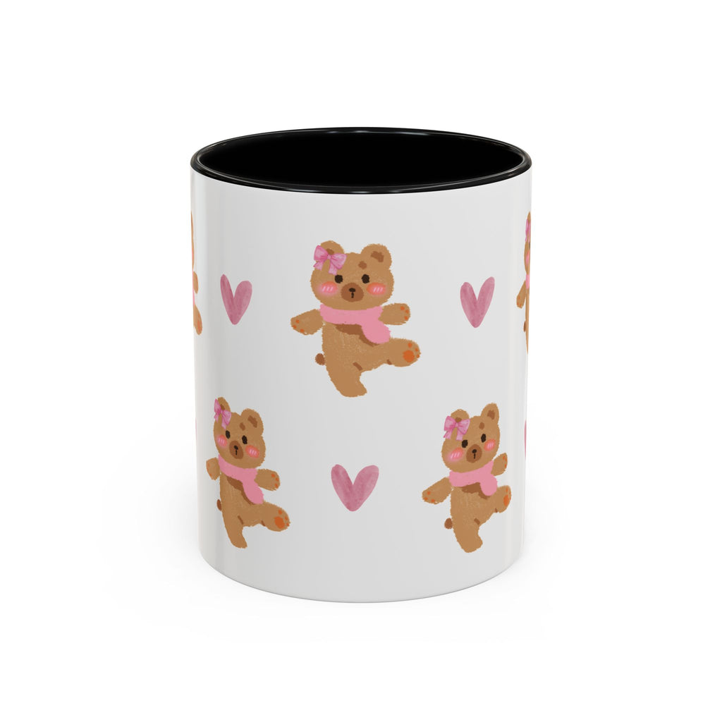 Cute Teddy Mug — Pink Hearts Accent Coffee Cup (11/15oz)