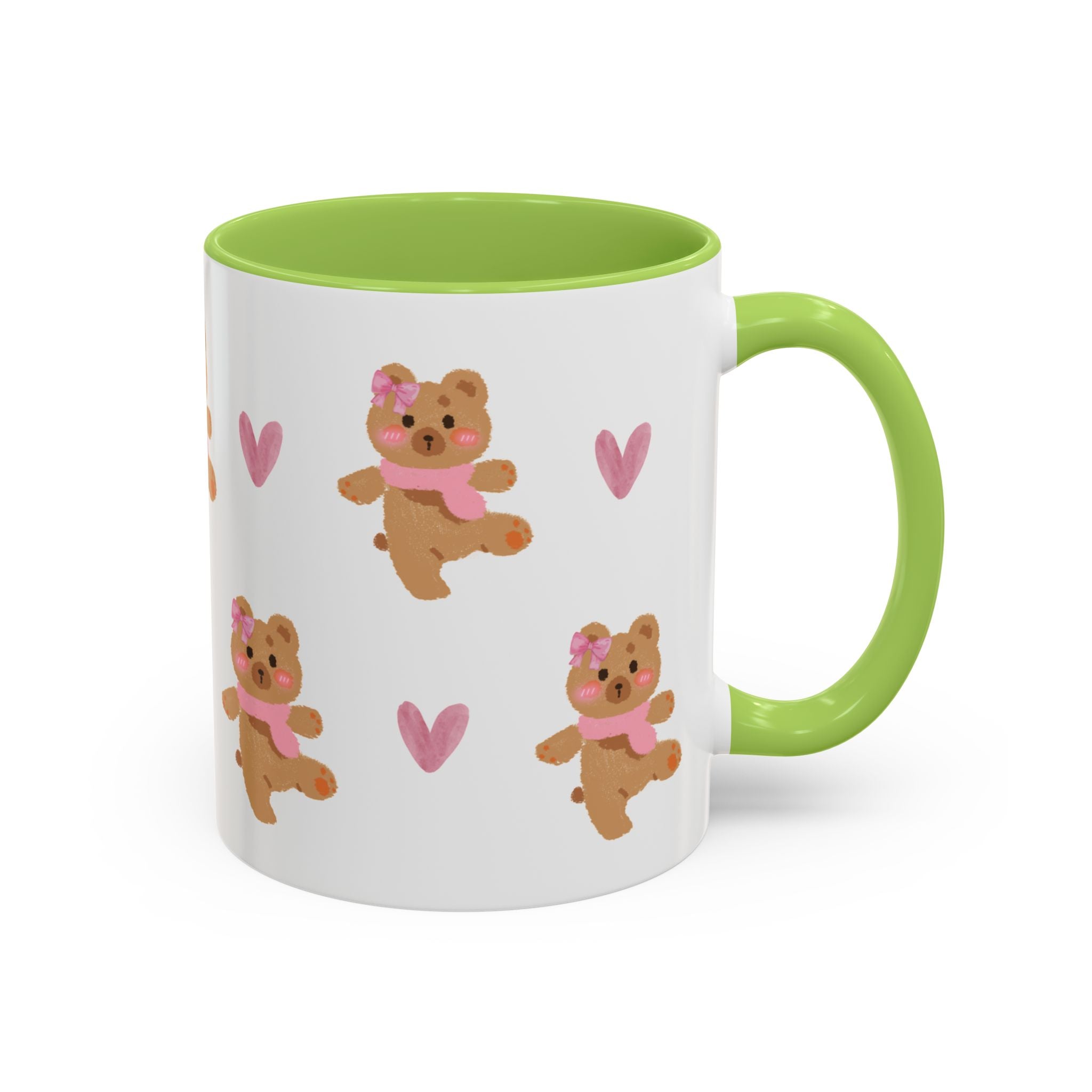 Cute Teddy Mug — Pink Hearts Accent Coffee Cup (11/15oz)