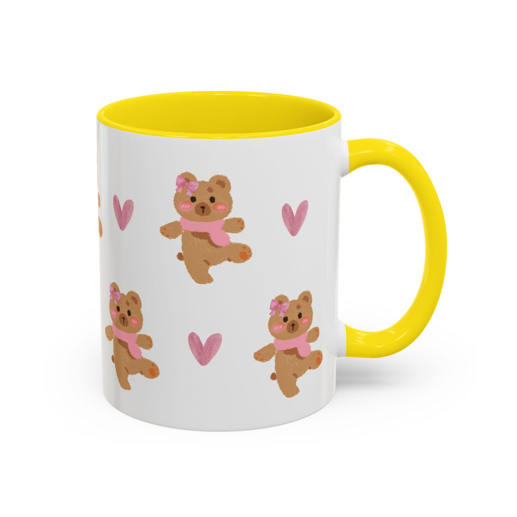 Cute Teddy Mug — Pink Hearts Accent Coffee Cup (11/15oz)