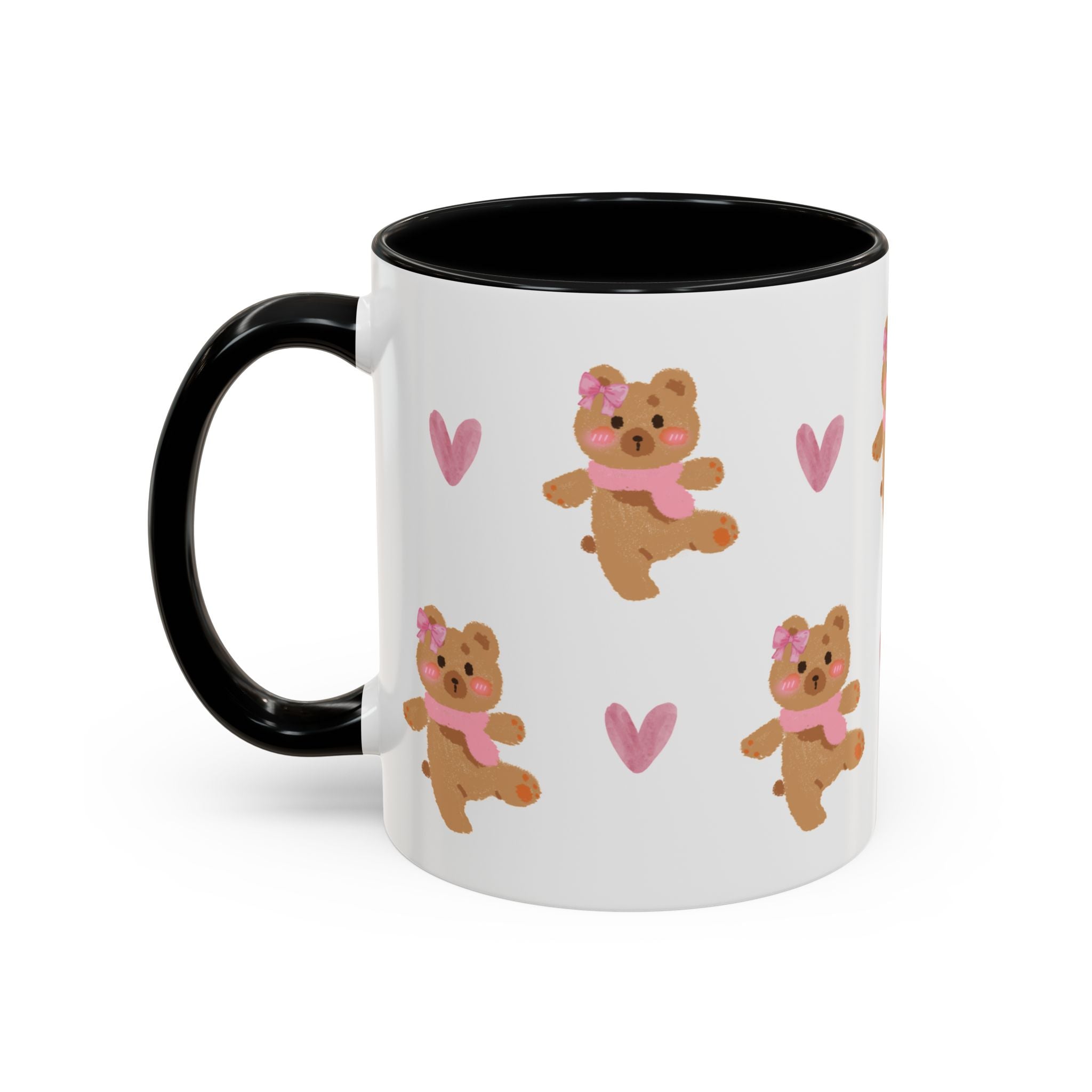 Cute Teddy Mug — Pink Hearts Accent Coffee Cup (11/15oz)