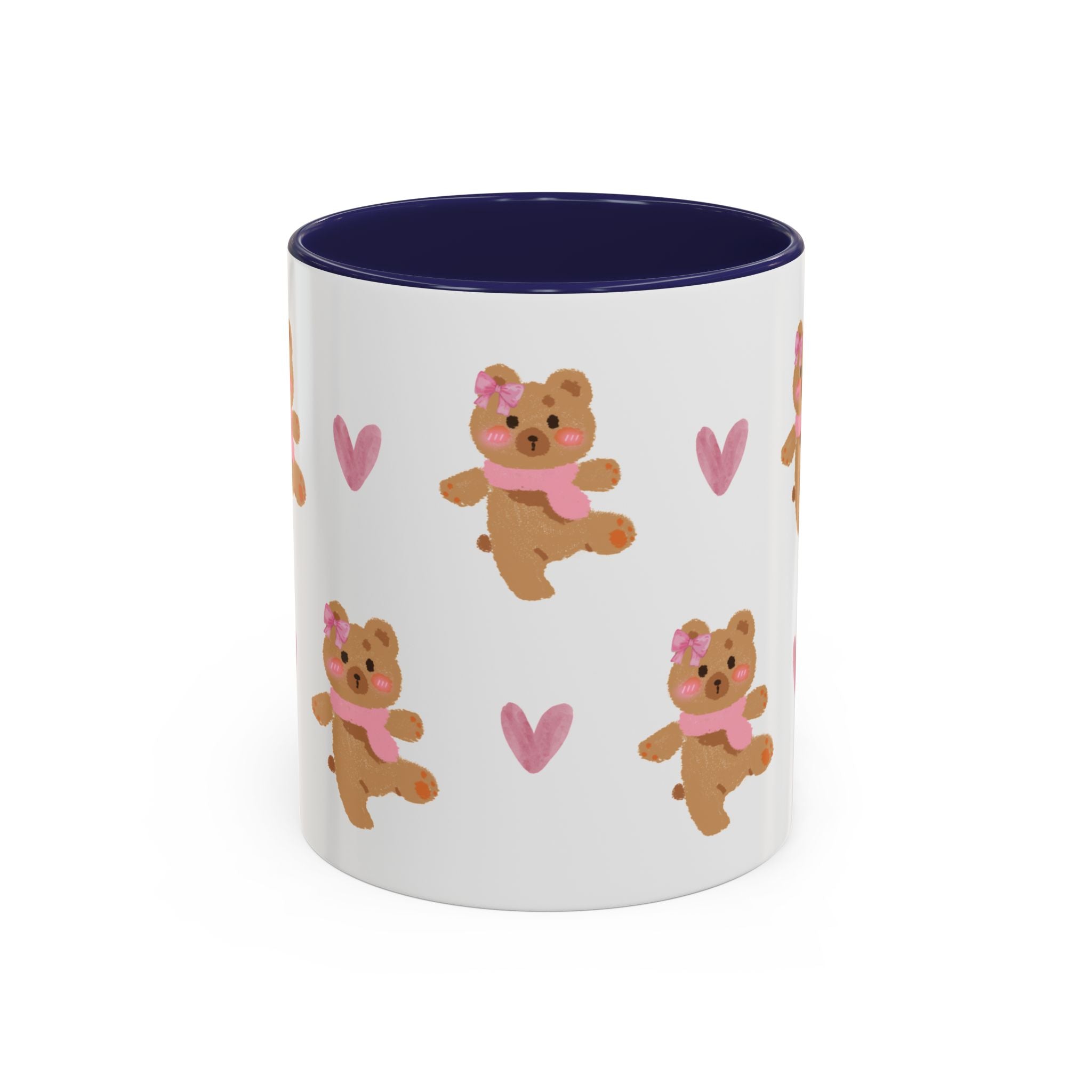 Cute Teddy Mug — Pink Hearts Accent Coffee Cup (11/15oz)
